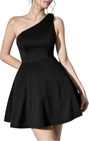 OYOANGLE Women's One Shoulder Bow Cocktail Evening Dress Elegant Sleeveless Ruffle Party Dresses in Saudi Arabia