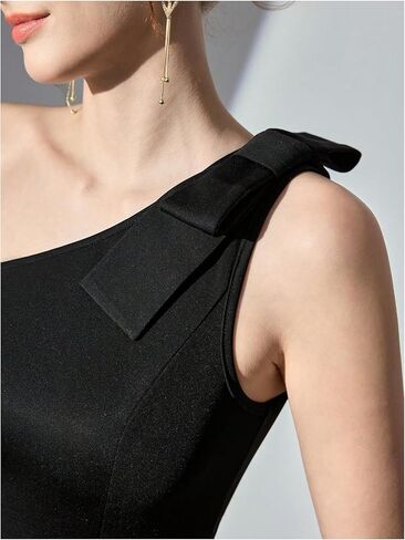 OYOANGLE Women's One Shoulder Bow Cocktail Evening Dress Elegant Sleeveless Ruffle Party Dresses in Saudi Arabia