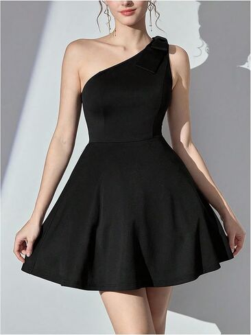 OYOANGLE Women's One Shoulder Bow Cocktail Evening Dress Elegant Sleeveless Ruffle Party Dresses in Saudi Arabia