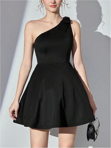 OYOANGLE Women's One Shoulder Bow Cocktail Evening Dress Elegant Sleeveless Ruffle Party Dresses in Saudi Arabia