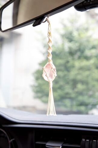 Dahey Macrame Crystal Car Charms مصنوع يدويًا من الكريستال للرؤية الخلفية مرآة السيارة زخرفة بوهو معلقة كريستال، حبل مشمع ملفوف بالكريستال معلق لديكور منزل السيارة، مجموعة من لونين in Saudi Arabia