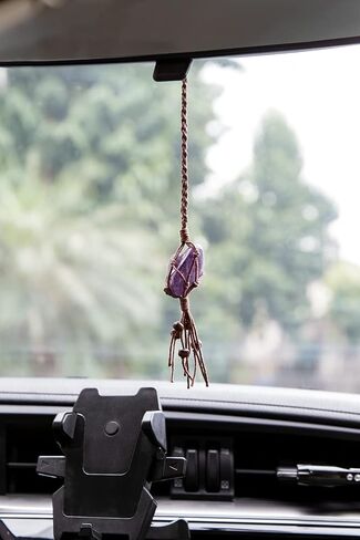 Dahey Macrame Crystal Car Charms مصنوع يدويًا من الكريستال للرؤية الخلفية مرآة السيارة زخرفة بوهو معلقة كريستال، حبل مشمع ملفوف بالكريستال معلق لديكور منزل السيارة، مجموعة من لونين in Saudi Arabia