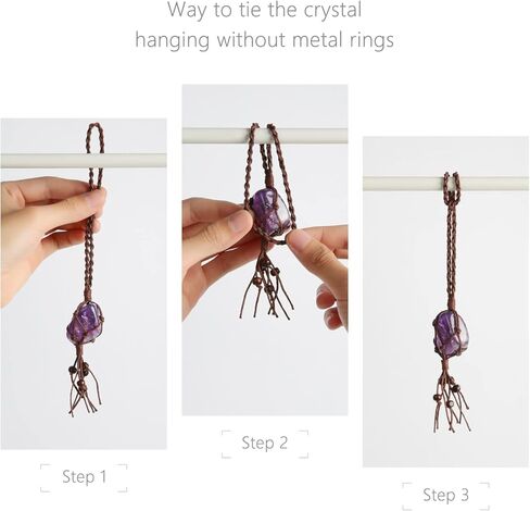 Dahey Macrame Crystal Car Charms مصنوع يدويًا من الكريستال للرؤية الخلفية مرآة السيارة زخرفة بوهو معلقة كريستال، حبل مشمع ملفوف بالكريستال معلق لديكور منزل السيارة، مجموعة من لونين in Saudi Arabia