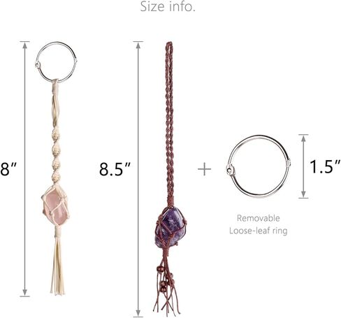 Dahey Macrame Crystal Car Charms مصنوع يدويًا من الكريستال للرؤية الخلفية مرآة السيارة زخرفة بوهو معلقة كريستال، حبل مشمع ملفوف بالكريستال معلق لديكور منزل السيارة، مجموعة من لونين in Saudi Arabia