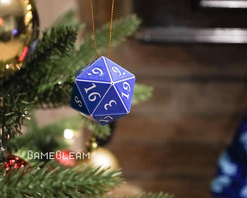 D20 Ornament [Blue and White Holographic, 2"] - Hanging DND Charm Dangler Dodecahedron - A Magical Christmas Tree Holiday Season Gift for him or her - GameGleam in Saudi Arabia