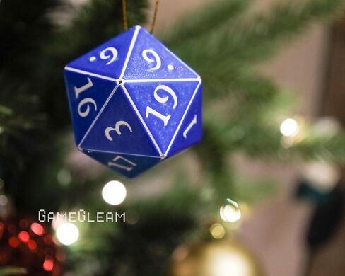 D20 Ornament [Blue and White Holographic, 2"] - Hanging DND Charm Dangler Dodecahedron - A Magical Christmas Tree Holiday Season Gift for him or her - GameGleam in Saudi Arabia