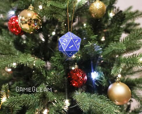 D20 Ornament [Blue and White Holographic, 2"] - Hanging DND Charm Dangler Dodecahedron - A Magical Christmas Tree Holiday Season Gift for him or her - GameGleam in Saudi Arabia