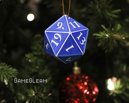 D20 Ornament [Blue and White Holographic, 2"] - Hanging DND Charm Dangler Dodecahedron - A Magical Christmas Tree Holiday Season Gift for him or her - GameGleam in Saudi Arabia