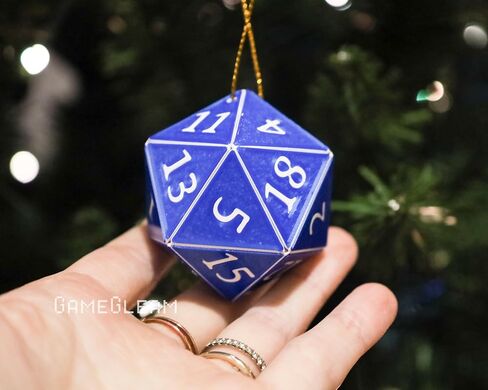 D20 Ornament [Blue and White Holographic, 2"] - Hanging DND Charm Dangler Dodecahedron - A Magical Christmas Tree Holiday Season Gift for him or her - GameGleam in Saudi Arabia