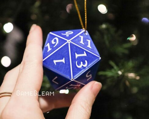 D20 Ornament [Blue and White Holographic, 2"] - Hanging DND Charm Dangler Dodecahedron - A Magical Christmas Tree Holiday Season Gift for him or her - GameGleam in Saudi Arabia