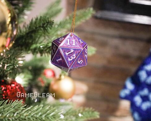 D20 Ornament [Purple/Blue and Silver Holographic, 2"] - 3D Hanging DND Charm Dangler Dodecahedron - A Magical Christmas Tree Holiday Season Gift for him or her - GameGleam in Saudi Arabia