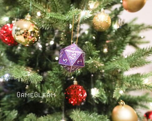 D20 Ornament [Purple/Blue and Silver Holographic, 2"] - 3D Hanging DND Charm Dangler Dodecahedron - A Magical Christmas Tree Holiday Season Gift for him or her - GameGleam in Saudi Arabia