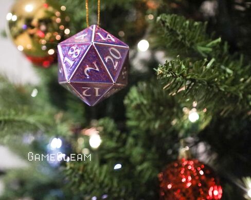 D20 Ornament [Purple/Blue and Silver Holographic, 2"] - 3D Hanging DND Charm Dangler Dodecahedron - A Magical Christmas Tree Holiday Season Gift for him or her - GameGleam in Saudi Arabia