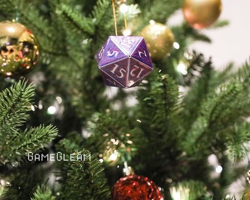 D20 Ornament [Purple/Blue and Silver Holographic, 2"] - 3D Hanging DND Charm Dangler Dodecahedron - A Magical Christmas Tree Holiday Season Gift for him or her - GameGleam in Saudi Arabia
