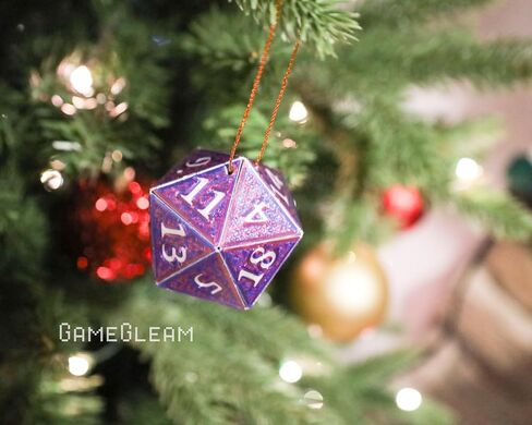 D20 Ornament [Purple/Blue and Silver Holographic, 2"] - 3D Hanging DND Charm Dangler Dodecahedron - A Magical Christmas Tree Holiday Season Gift for him or her - GameGleam in Saudi Arabia