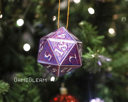 D20 Ornament [Purple/Blue and Silver Holographic, 2"] - 3D Hanging DND Charm Dangler Dodecahedron - A Magical Christmas Tree Holiday Season Gift for him or her - GameGleam in Saudi Arabia