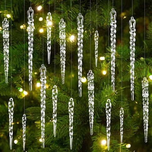 24pcs Christmas Tree Crystal Decorations 4 Styles Clear Acrylic Xmas Tree Icicle Hanging Ornaments for Christmas New Year Holiday Wedding Winter Party Decor in Kuwait
