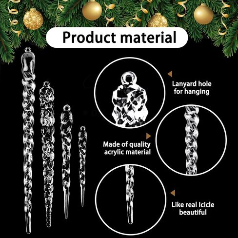 24pcs Christmas Tree Crystal Decorations 4 Styles Clear Acrylic Xmas Tree Icicle Hanging Ornaments for Christmas New Year Holiday Wedding Winter Party Decor in Saudi Arabia
