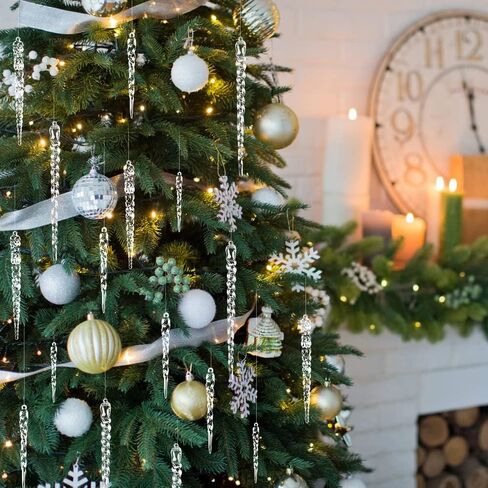 24pcs Christmas Tree Crystal Decorations 4 Styles Clear Acrylic Xmas Tree Icicle Hanging Ornaments for Christmas New Year Holiday Wedding Winter Party Decor in Saudi Arabia