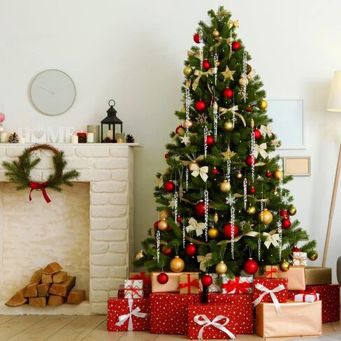 24pcs Christmas Tree Crystal Decorations 4 Styles Clear Acrylic Xmas Tree Icicle Hanging Ornaments for Christmas New Year Holiday Wedding Winter Party Decor in Saudi Arabia