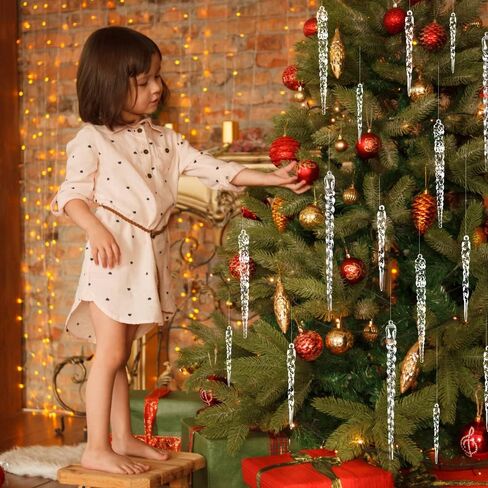 24pcs Christmas Tree Crystal Decorations 4 Styles Clear Acrylic Xmas Tree Icicle Hanging Ornaments for Christmas New Year Holiday Wedding Winter Party Decor in Saudi Arabia