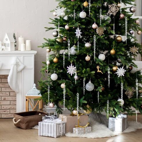 24pcs Christmas Tree Crystal Decorations 4 Styles Clear Acrylic Xmas Tree Icicle Hanging Ornaments for Christmas New Year Holiday Wedding Winter Party Decor in Saudi Arabia