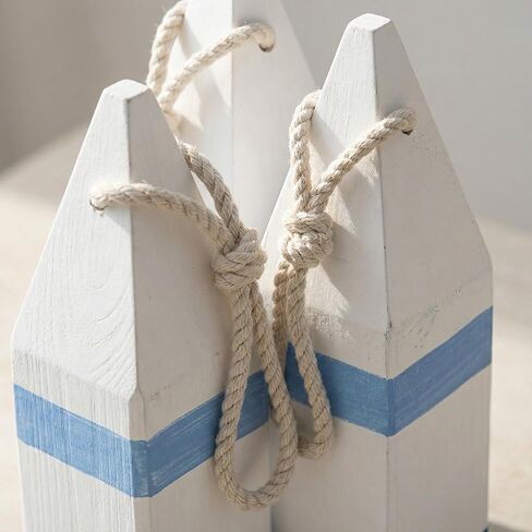DECHOUS 4Pcs Wooden Buoy Decor: Decorative Buoys with Rope Nautical Wall Hanging Decor - Blue White Mediterranean Ornament for Coastal Home Living Room Bathroom - 10 Inch in Saudi Arabia