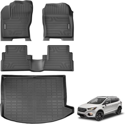 سجادات أرضية لسيارة Ford F150 2015-2026 SuperCrew Cab (تشمل 2022-2025 Lightning) بدون سجادة تخزين مسطحة قابلة للطي وبطانة TPE لجميع الأحوال الجوية وبطانات أرضية الصف الأول والثاني، 3 قطع باللون الأسود in Kuwait