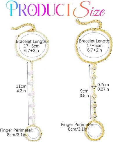 GORTIN Gold Hand Chain Bracelets Rhinestones Link Chain Bracelet Pearl Trendy Hand Chain Jewelry Set for Women Pack of 2 in Saudi Arabia