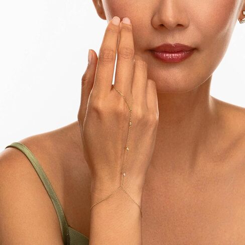 Gold Hand Chain Bracelet, 14k Gold Plated, Yellow Gold, Women, Dainty Ring Bracelet Cuff, Adult, Medium, 20 Grams, Gold Plated Silver, 2 Inches in Kuwait