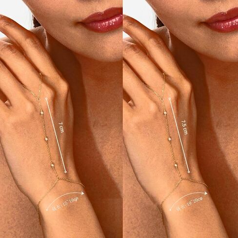 Gold Hand Chain Bracelet, 14k Gold Plated, Yellow Gold, Women, Dainty Ring Bracelet Cuff, Adult, Medium, 20 Grams, Gold Plated Silver, 2 Inches in Kuwait