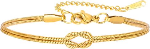 Amaxer Adjustable True Love's Knot Bracelet Stainless Steel Snake Chain Romantic Symbol Jewelry for Women Men in Kuwait