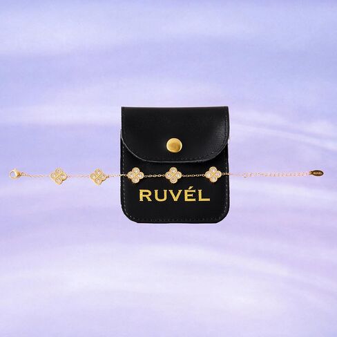 Ruvel Gold Flower Bracelet for Women, 18K Gold Plated 316L Stainless Steel Four Leaf Clover Link Chain with Cubic Zirconia in Saudi Arabia