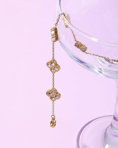Ruvel Gold Flower Bracelet for Women, 18K Gold Plated 316L Stainless Steel Four Leaf Clover Link Chain with Cubic Zirconia in Saudi Arabia