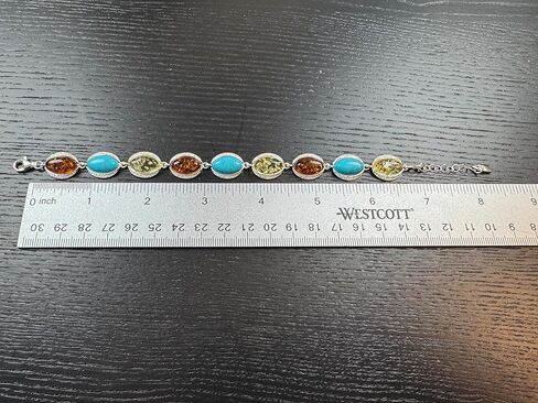 Sterling Silver Cognac & Lemon Baltic Amber with Turquoise Link Bracelet in Saudi Arabia