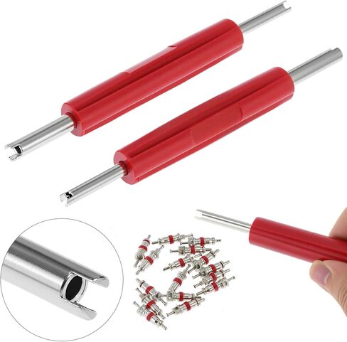 QWORK Tire Repair Tool Set, Dual & Single Head Valve Core Remover Tools, 100 Replacement Valve Stem Cores, Copper Nickel-Plated, Compatible with Cars, Trucks, Motorcycles in Saudi Arabia