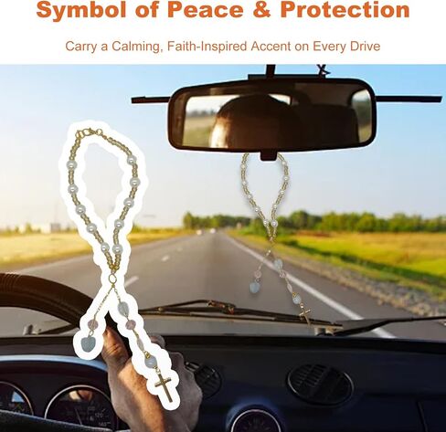 Cross for Car Mirror Hanging Rear View Accessories with Crystal Charm Chains to Hang from Rearview Mirror or Steering Wheel Beaded Hangers and Hanger Decor for Car Window and Balcony in Kuwait