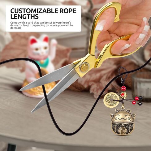 Lucky Cat Rearview Mirror Pendant with Five Emperors Feng Shui Coins, Brass Maneki Neko Charm for Good Luck and Wealth, Tassel Hanging Decoration, Car Interior Accessories in Kuwait