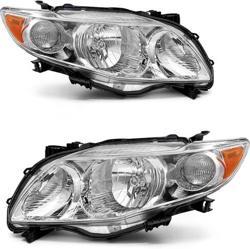 Headlight Assembly compatible with Toyota 09 10 Corolla Base/CE/LE/XLE Models North America Built Vehicle for 2009-2010 Corolla Headlamp Chrome Housing Amber Reflector Replacement L+R（W/O Bulbs） in Saudi Arabia