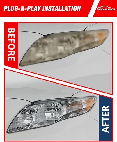 Headlight Assembly compatible with Toyota 09 10 Corolla Base/CE/LE/XLE Models North America Built Vehicle for 2009-2010 Corolla Headlamp Chrome Housing Amber Reflector Replacement L+R（W/O Bulbs） in Saudi Arabia