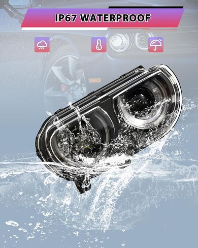 LED Headlights for Dodge Challenger 2008-2014 Accessories, Full LED Projector Head Lamp with Halo White DRL HI/LO Beam Amber Turn Signal, Plug-and-play, Bulbs Included, 2PCS in Saudi Arabia