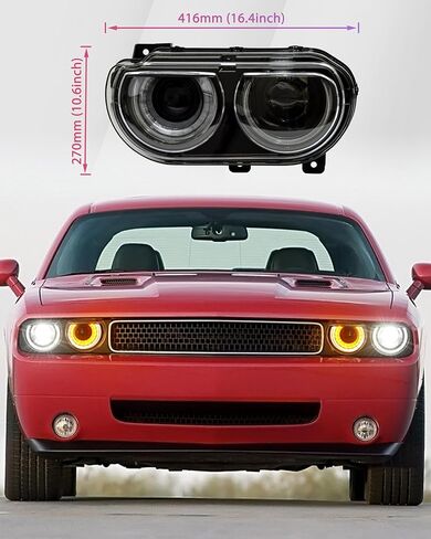 LED Headlights for Dodge Challenger 2008-2014 Accessories, Full LED Projector Head Lamp with Halo White DRL HI/LO Beam Amber Turn Signal, Plug-and-play, Bulbs Included, 2PCS in Saudi Arabia
