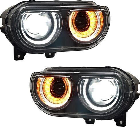 LED Headlights for Dodge Challenger 2008-2014 Accessories, Full LED Projector Head Lamp with Halo White DRL HI/LO Beam Amber Turn Signal, Plug-and-play, Bulbs Included, 2PCS in Saudi Arabia