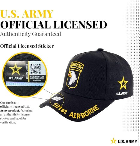 Officially Licensed U.S. Army Military Vietnam Veteran Baseball Cap - 101st Airborne Embroidered U.S. Flag Premium Quality Adjustable Velcro Closure Hat Black in Saudi Arabia