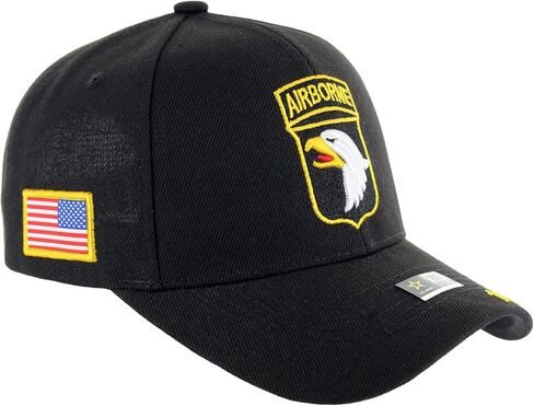 Officially Licensed U.S. Army Military Vietnam Veteran Baseball Cap - 101st Airborne Embroidered U.S. Flag Premium Quality Adjustable Velcro Closure Hat Black in Saudi Arabia