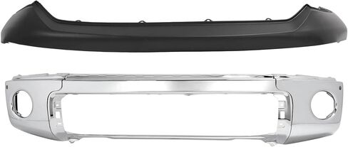 Front Bumper Face Bar(3Pcs)+Upper Bumper Cover Compatible with 2007-2013 Toyota Tundra Replacement for TO1014100, TO1002181, 521110C901, 521290C901 Steel+Plastic Chrome+Painted Silvery+Black in Saudi Arabia
