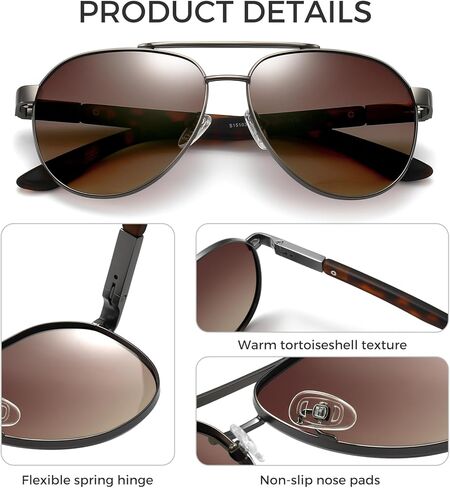 SUNGAIT Aviator Sunglasses for Men Women Polarized UV Protection Military Style Spring Hinges Matte Finish Temples in Saudi Arabia