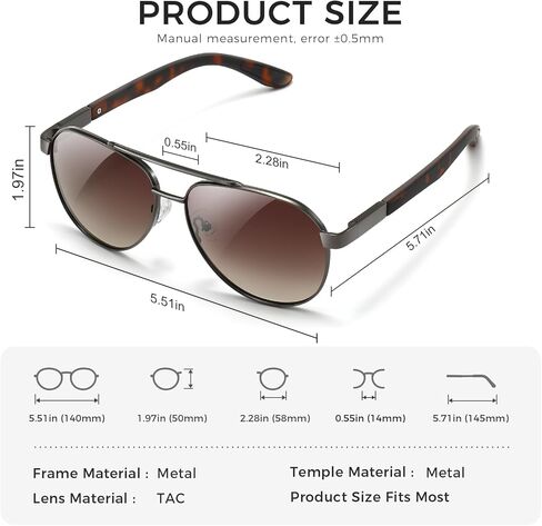 SUNGAIT Aviator Sunglasses for Men Women Polarized UV Protection Military Style Spring Hinges Matte Finish Temples in Saudi Arabia
