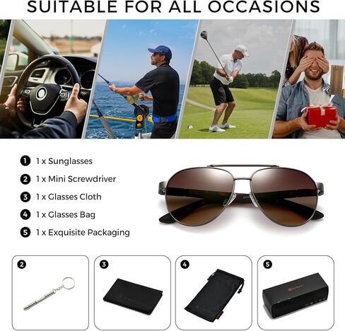 SUNGAIT Aviator Sunglasses for Men Women Polarized UV Protection Military Style Spring Hinges Matte Finish Temples in Saudi Arabia