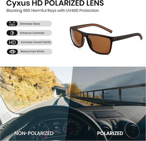 Cyxus 2024 Safety Polarized Sunglasses For Men Women Square Frame Lightweight Eyewear UV Protection P1167 Brown in Saudi Arabia